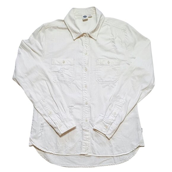 Roxy Women’s Medium Eggshell Distressed Button Up Long Sleeve Casual Shirt - Picture 1 of 11